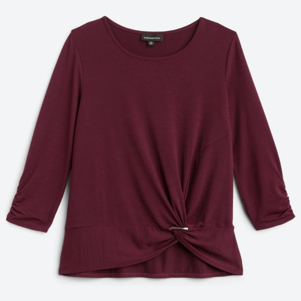 NWOT Fortune + Ivy Burgundy Twist Knit Top Size L